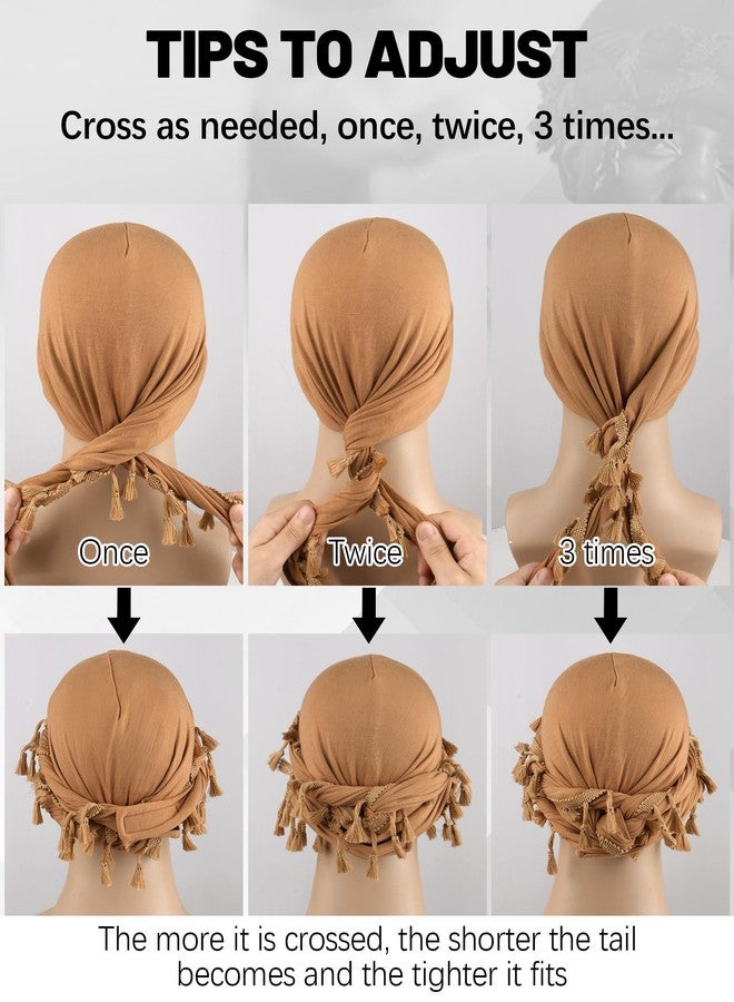 Ababalaya Adjustable Satin Lined Halo Turban Durag for Men &Women, Sleeping Bonnet, Beanie Hats, PRE-Tied Headwraps for Hair Loss, Khaki, 1 PCS - Image 5